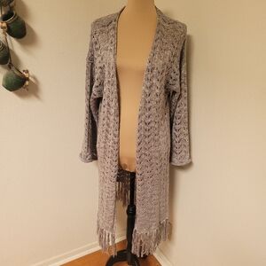 World Market Open Knit Duster Cardigan with Fringe NEW